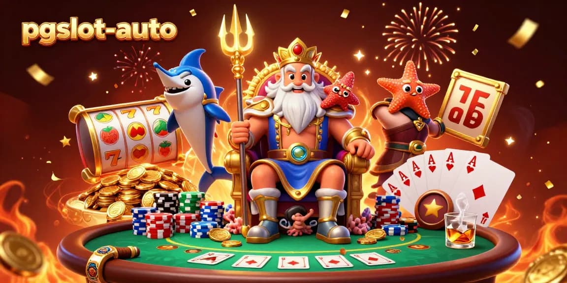 Experience thrilling fun at pgslot-auto with Neptune and vibrant casino elements in this 3D illustration.