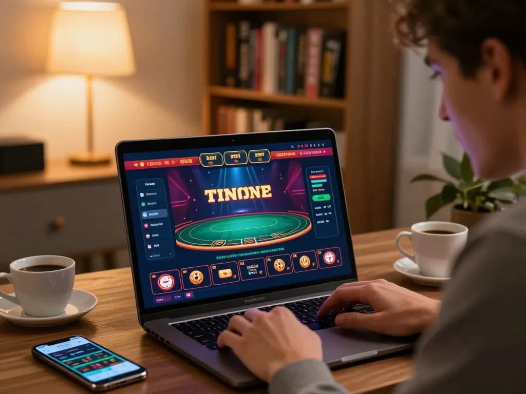 rokok 88 player strategizing bets on laptop while enjoying a cozy home gaming setup