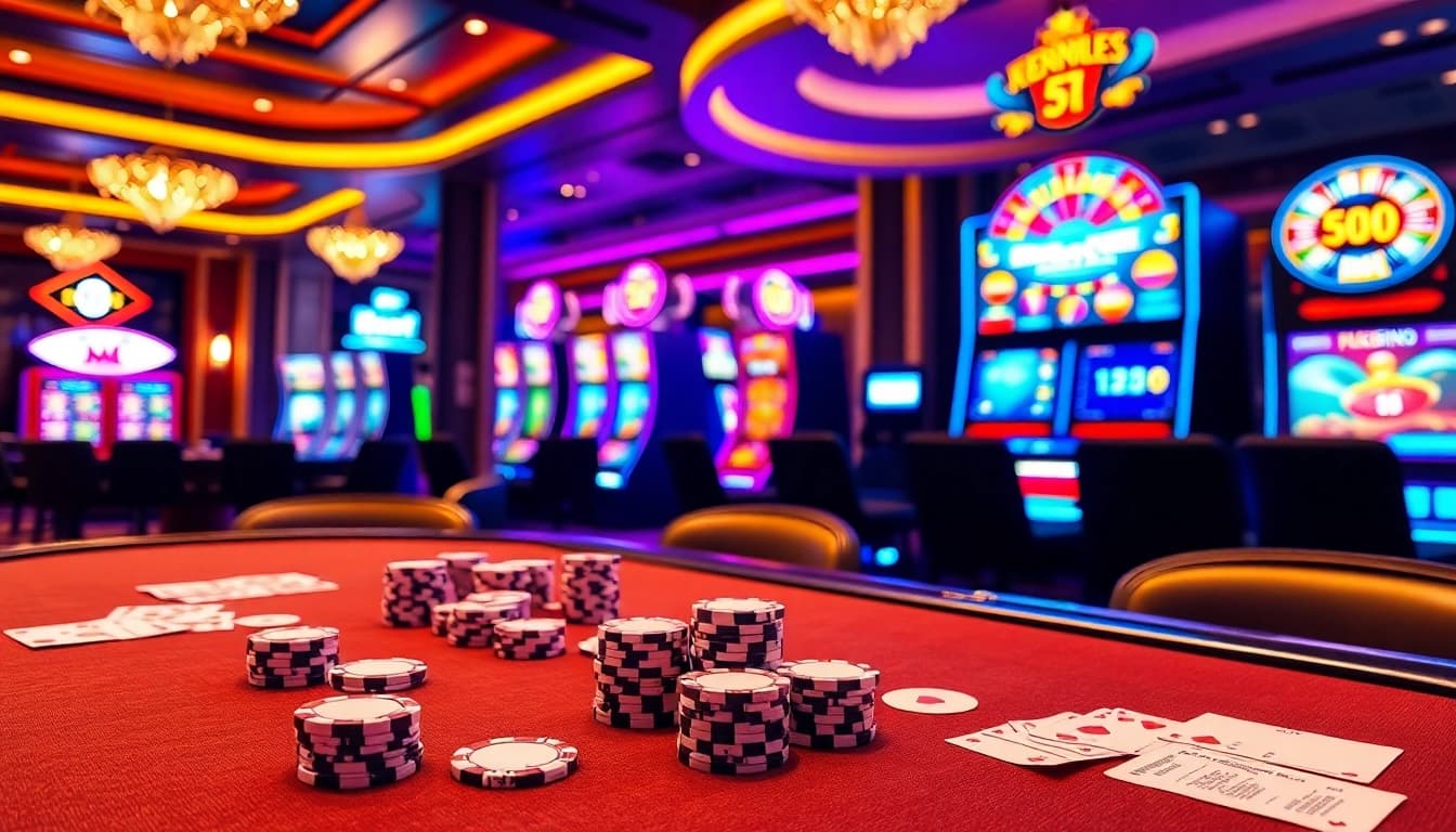 Experience the thrill of situs deposit 5k gaming with vibrant casino tables and slot machines.