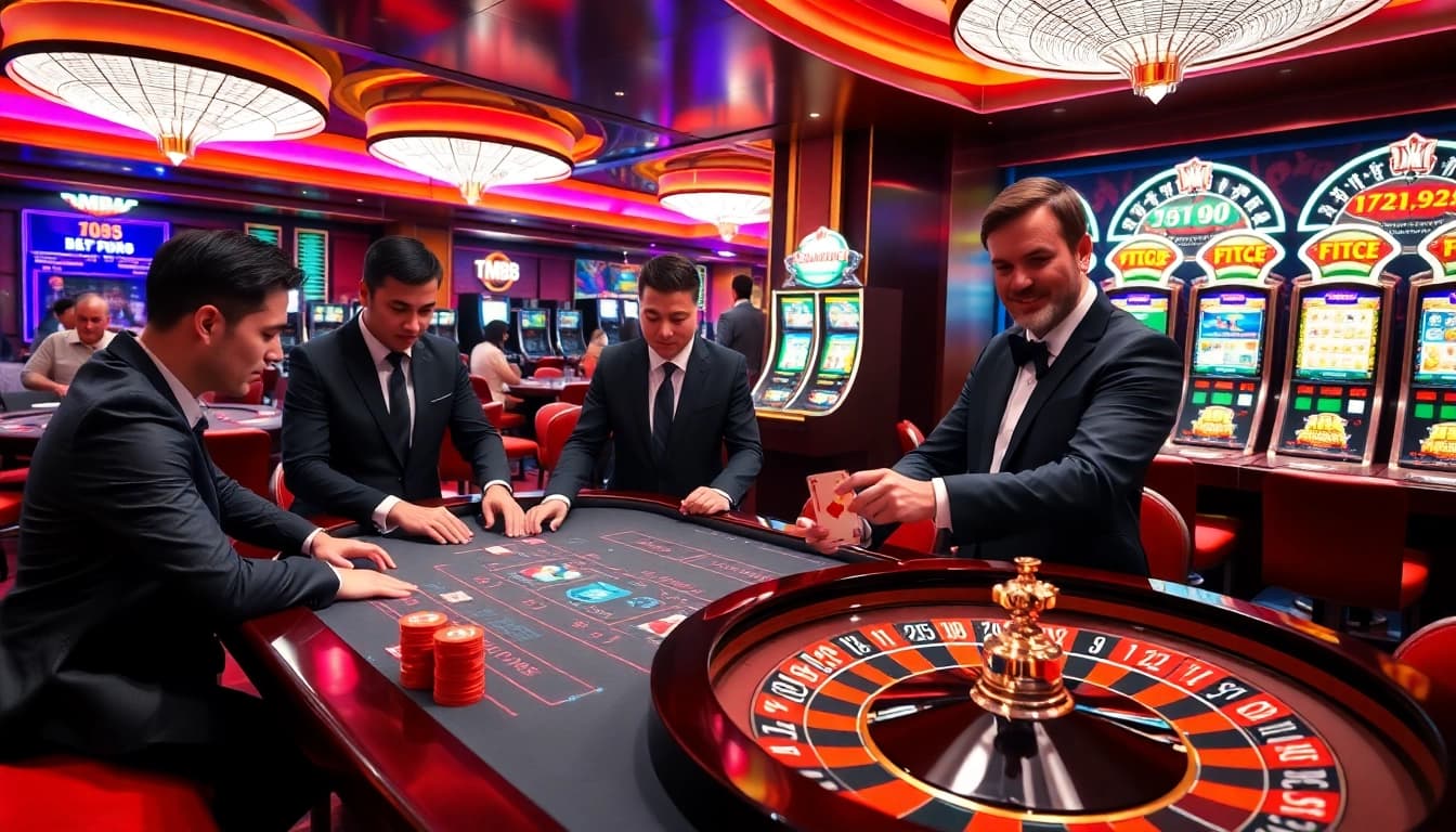 Experience the excitement of MM88 with vibrant casino visuals showcasing gambling action.
