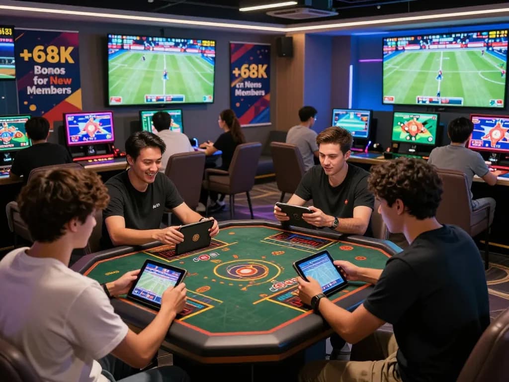 C168 online gaming players engaged in betting excitement with vibrant displays and promotional banners.