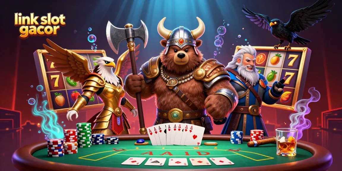 Experience thrilling gaming at link slot gacor with epic Viking and eagle characters amid stacked poker chips.