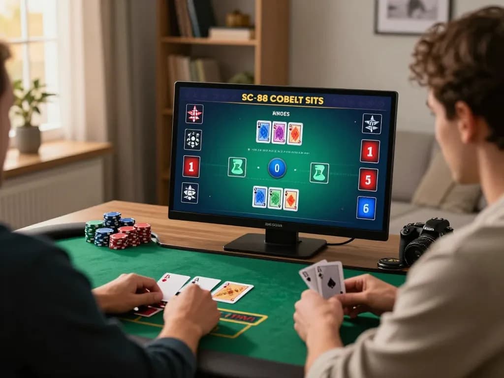 Playing online blackjack on SC88 COM platform with a warm atmosphere in a stylish home setup.