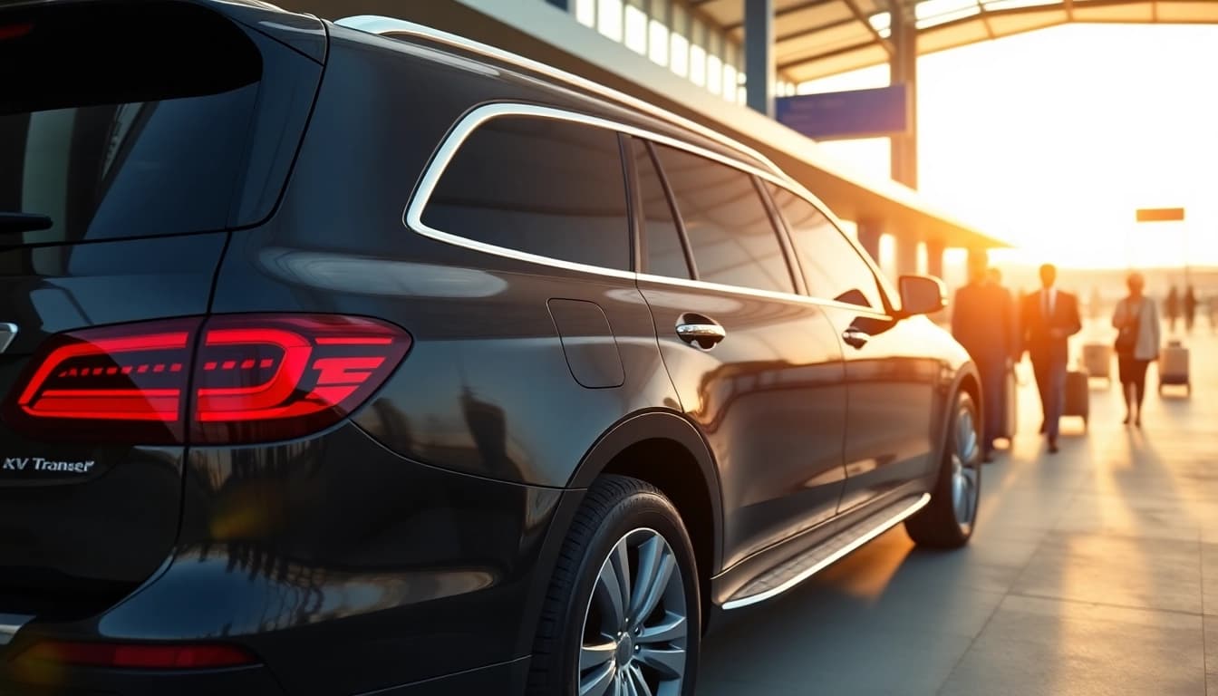 Person enjoying Private Airport Transfers in a luxury SUV parked at the airport.