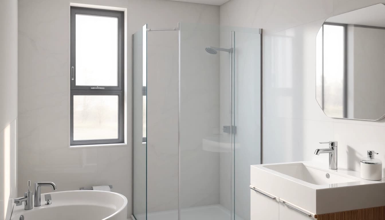 Elegant semi-frameless shower screen enhancing a modern bathroom's aesthetic appeal.