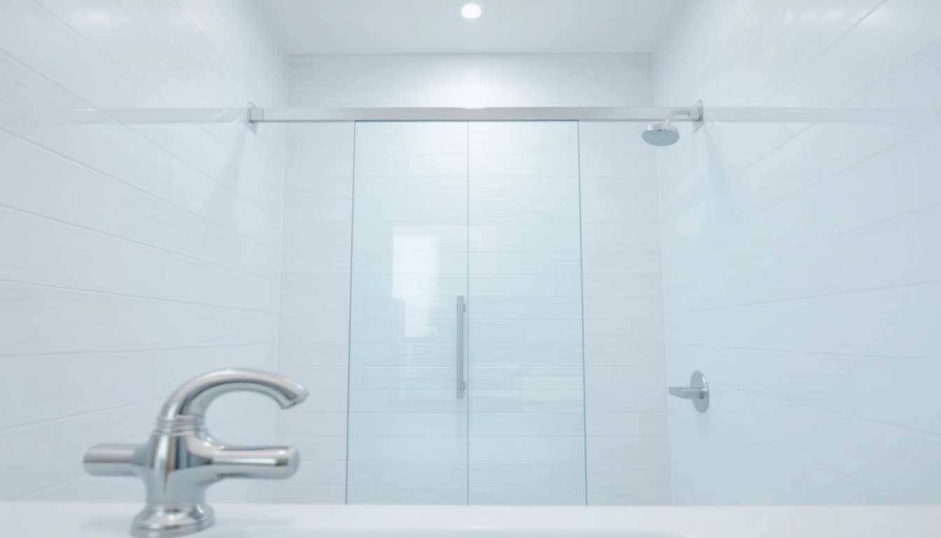 Showcase of sunney shower doors elegantly installed in a modern bathroom setting.