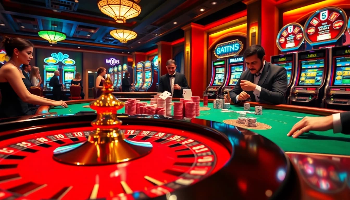 Experience the thrill of gambling at a luxury casino with colorful tables and attentive players; Nếu như vậy bám vào đây.