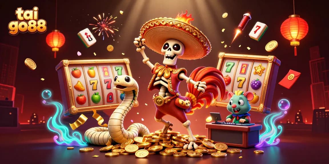 Engage with tai go88's golden slot success through vibrant characters and casino elements.