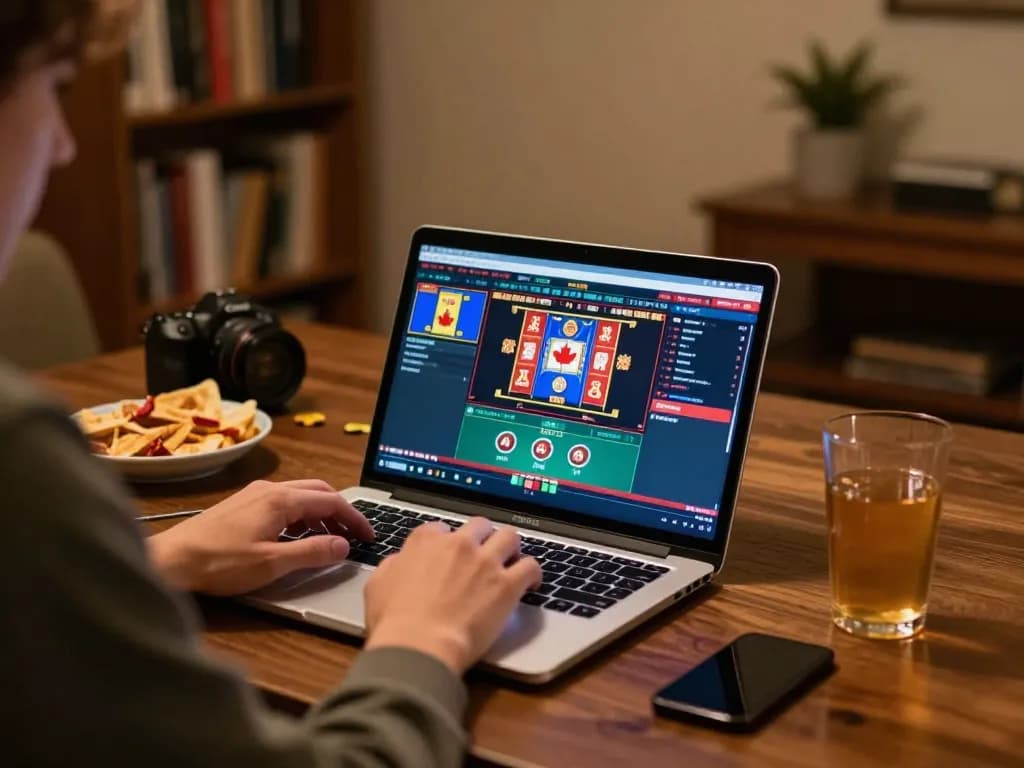 Engaging gameplay in online casinos in Canada reddit with a player focused on laptop poker.