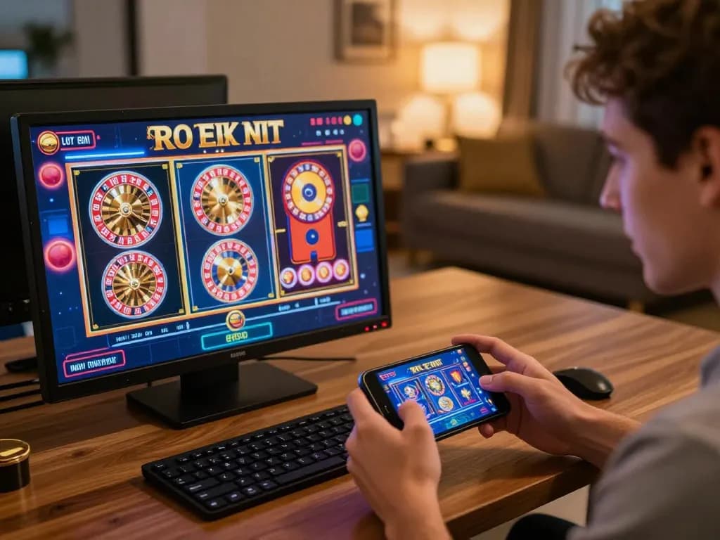 Player engaging in online gaming at tg88, showcasing smartphone excitement in a cozy setting.