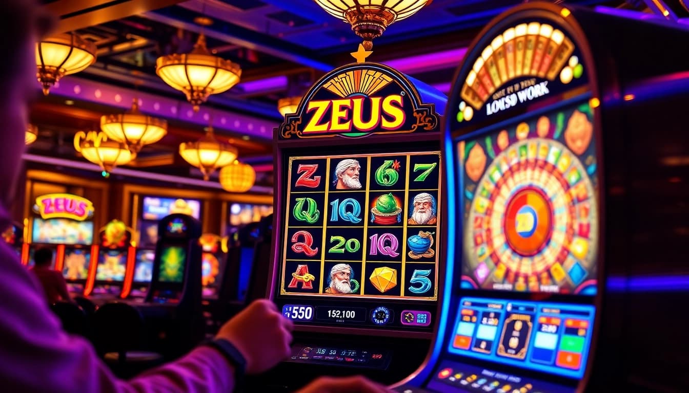Players enjoying the Zeus slot machine, indulging in thrilling casino gameplay.