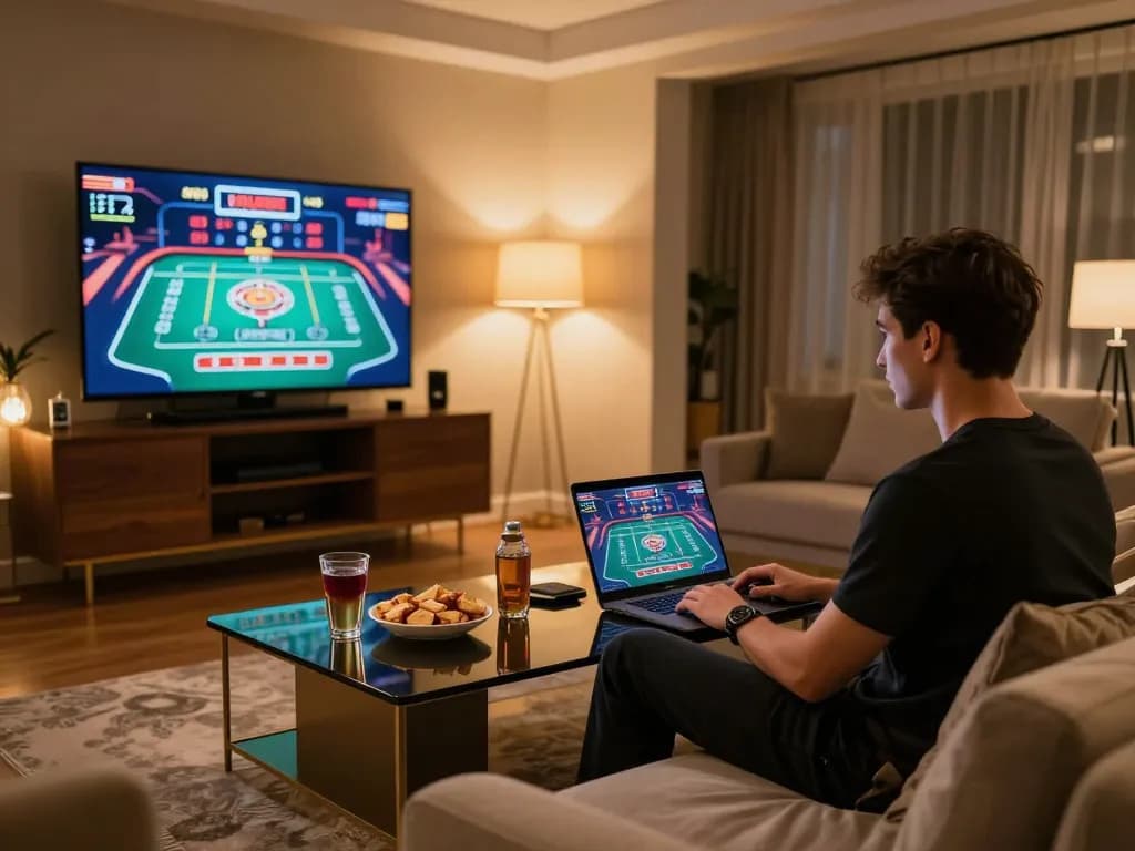 CM88 player engaging in online roulette game at home, showcasing a cozy and strategic gaming atmosphere.