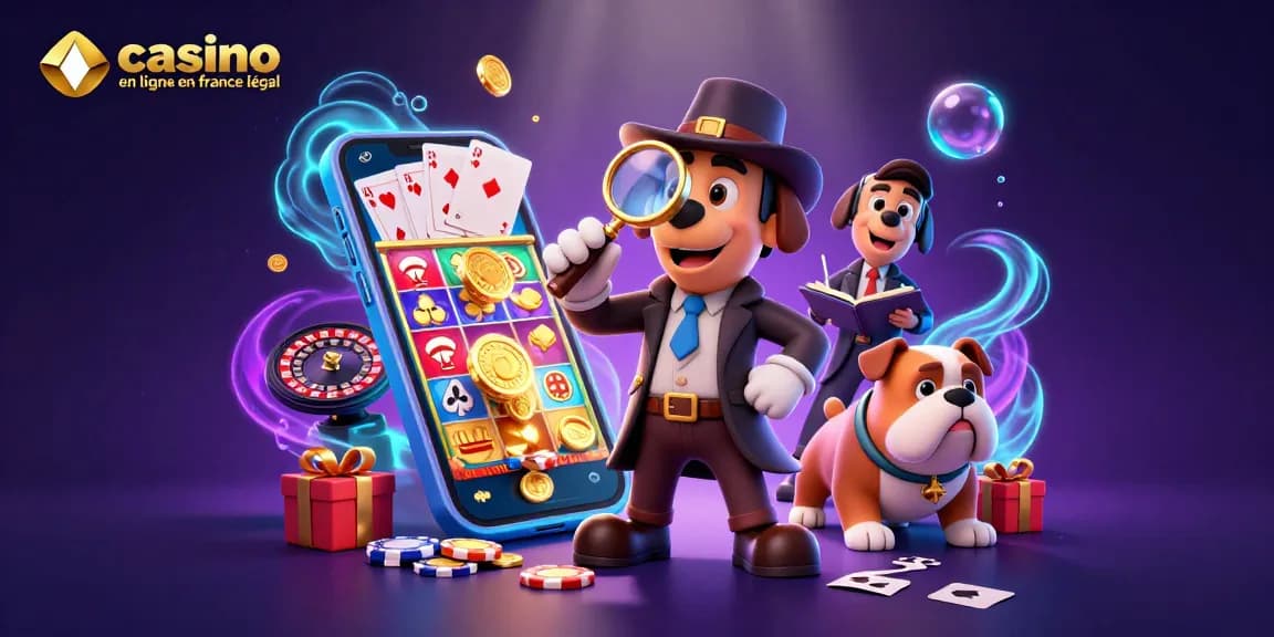 Examinez les indices sur les casinos : illustration de casino en ligne en France légal avec un détective.