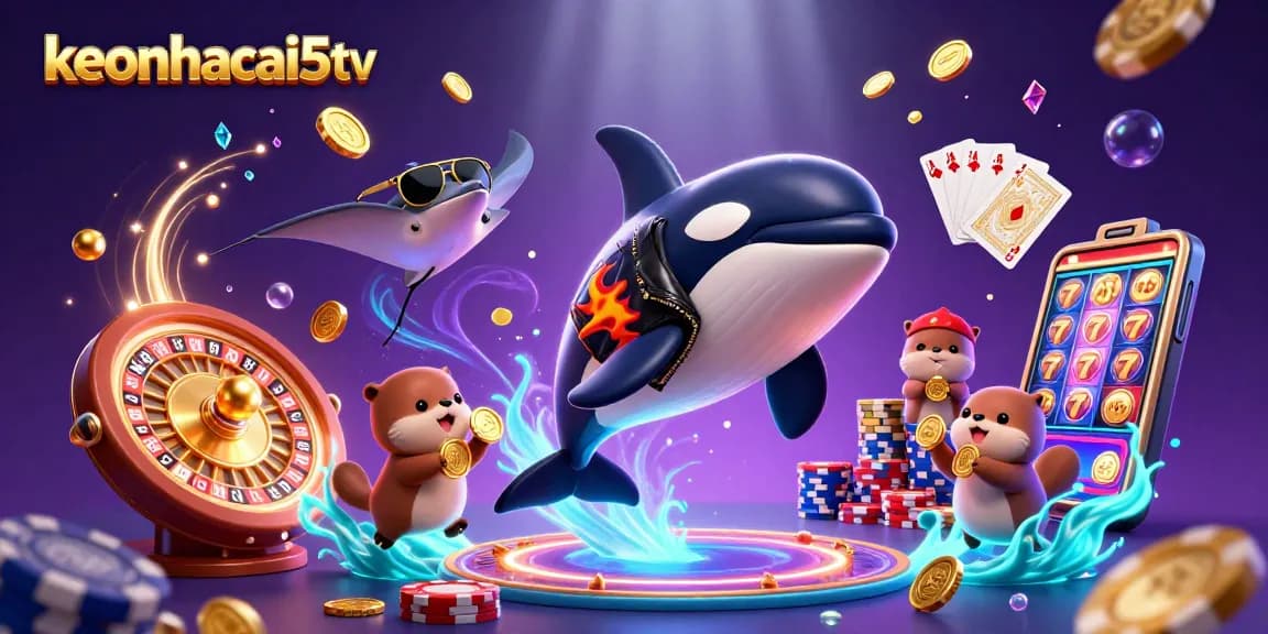 Experience the thrill of keonhacai5tv with playful sea creatures and casino elements in a vibrant underwater scene.