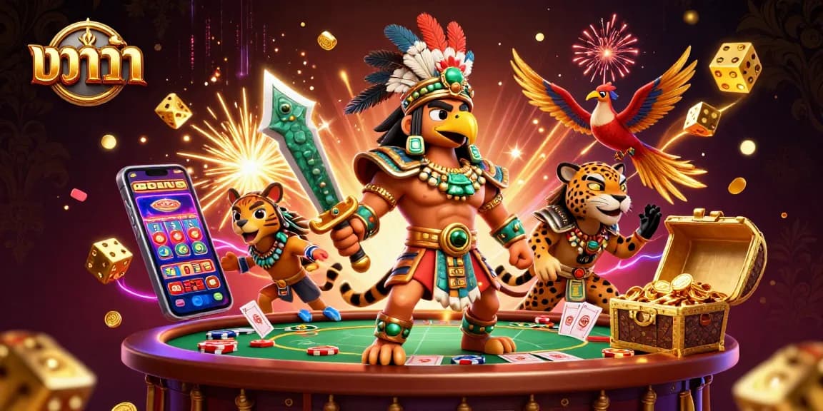 Experience baccarat excitement with dynamic characters and casino elements in vibrant 3D illustration.