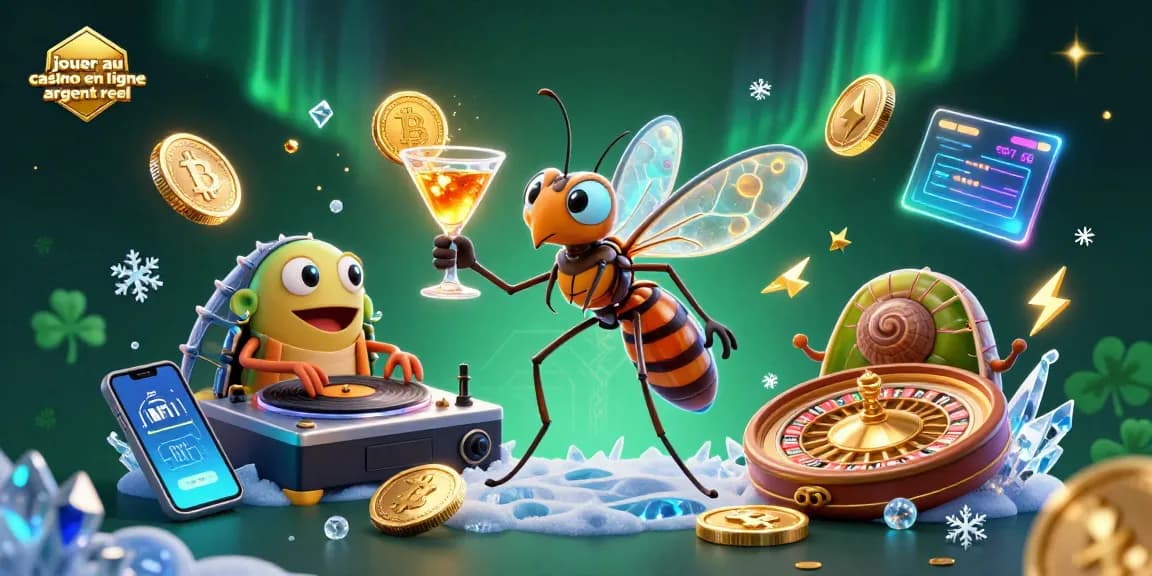 Jouer au casino en ligne argent réel avec un insecte cartoon et un DJ trilobite pour une ambiance dynamique.