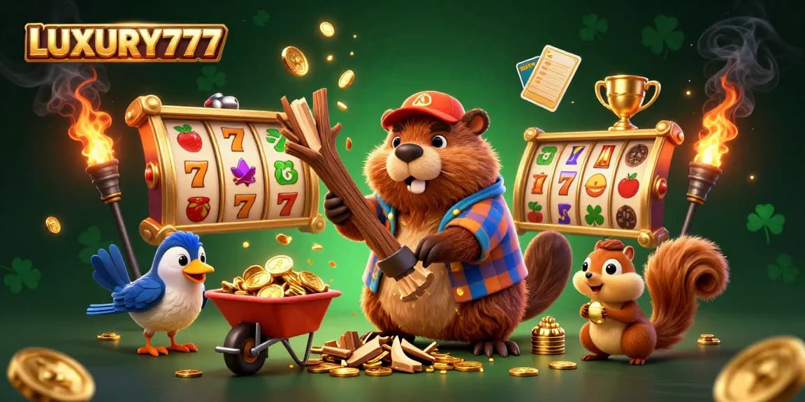 Jelajahi LUXURY777 saat beaver pemotong kayu mengumpulkan koin emas di pencahayaannya.