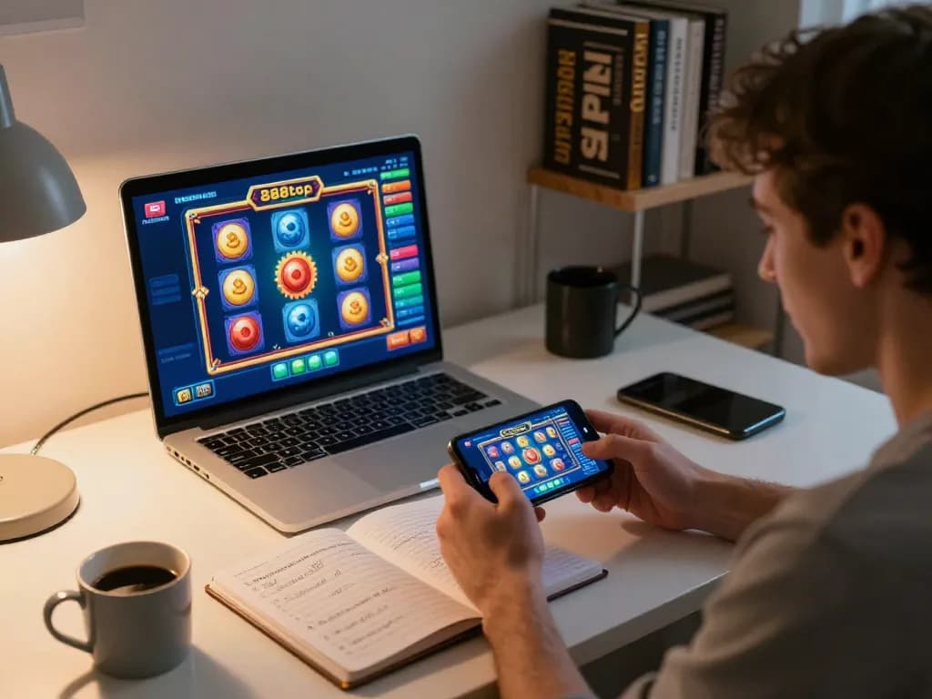 Player enjoying a thrilling moment on the 888top app, showcasing a blend of strategy and online gambling.