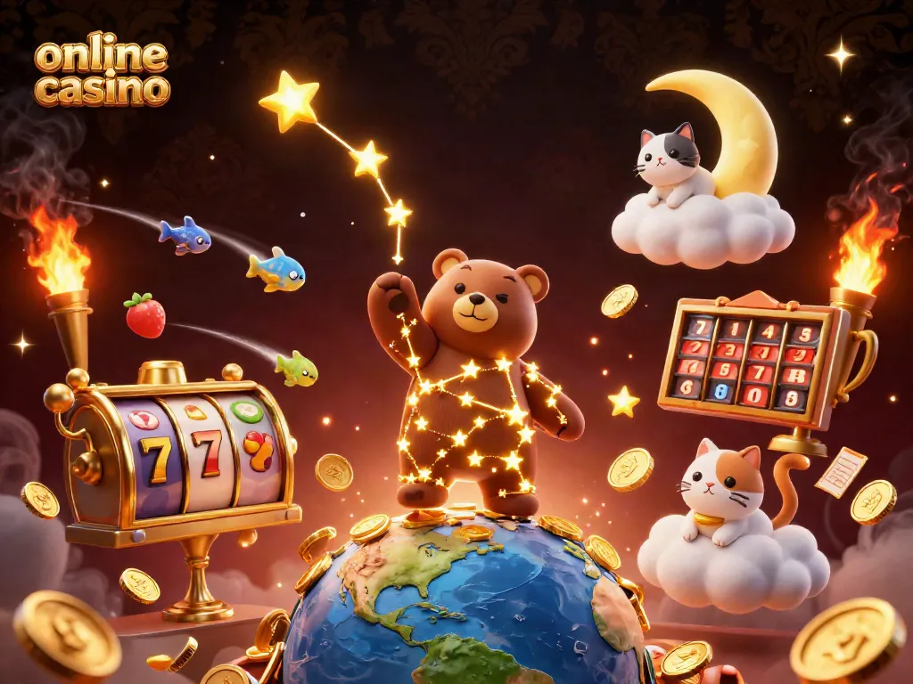 Juega en un casino online divertido mientras se describe una escena de póker y tragamonedas emocionantes.