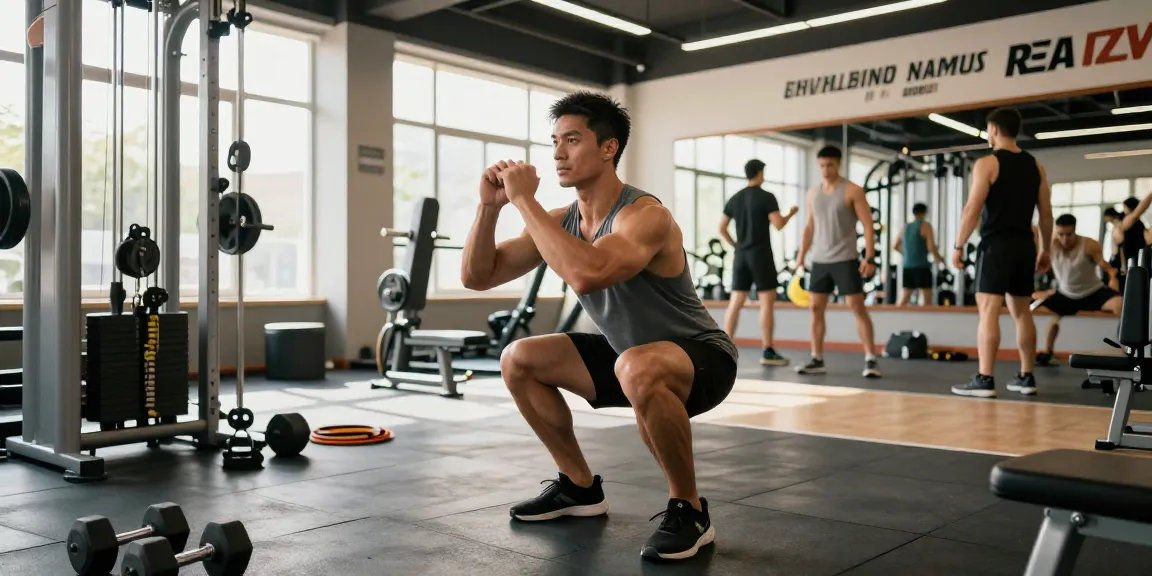 Bodybuilder performing squats in a modern gym, highlighting the power of Deus Medical Steroids for enhanced performance.