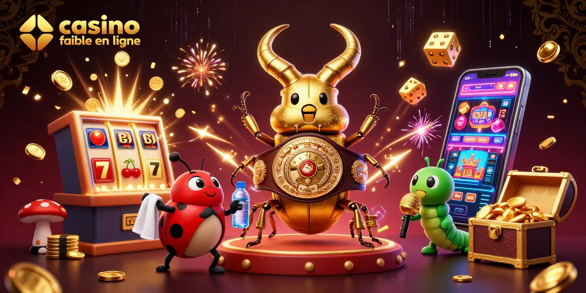Illustration 3D d'un casino fiable en ligne avec des personnages animés et des machines à sous éclatantes.