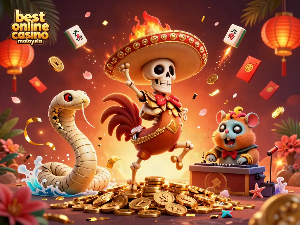 Engaging illustration showcasing the best online casino malaysia with vibrant characters celebrating amidst festive gaming elements.