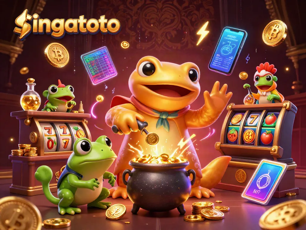 Engage with singatoto's vibrant casino scene featuring alchemists and crypto elements.