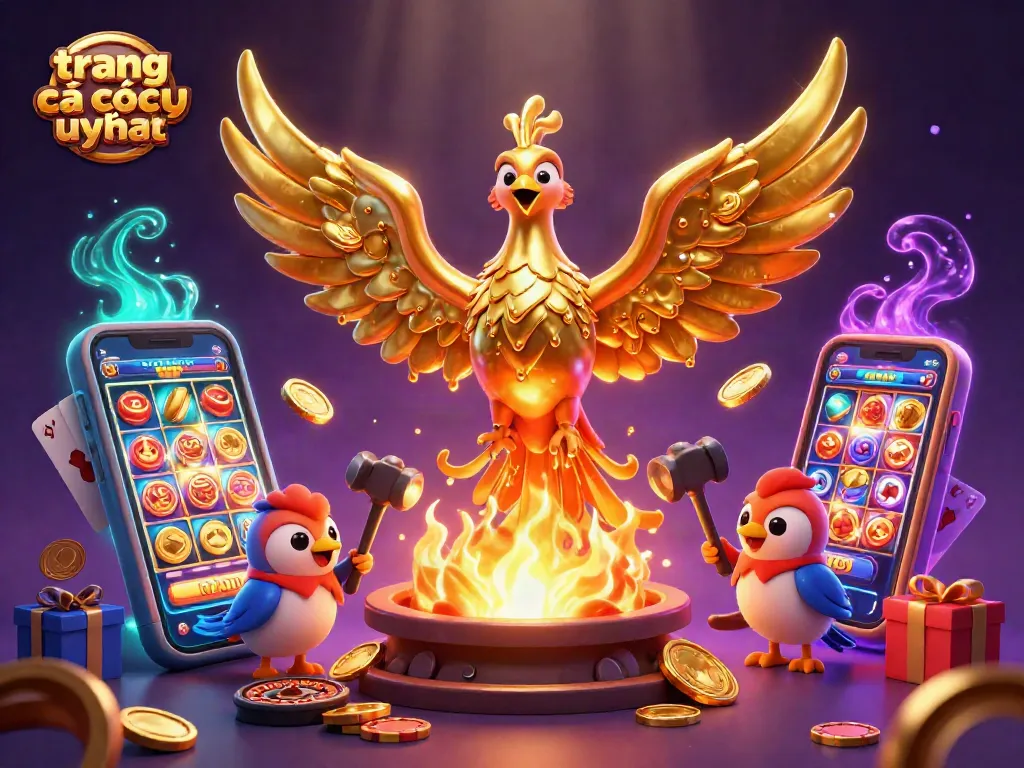 Chơi trên trang cá cược uy tín với hình ảnh phượng hoàng vàng và các yếu tố trò chơi hấp dẫn.