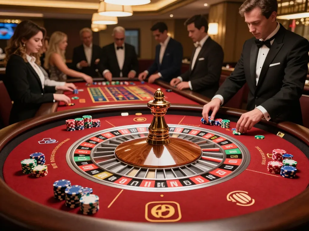 Players strategizing at the S666 roulette table for winning bets at a luxury casino
