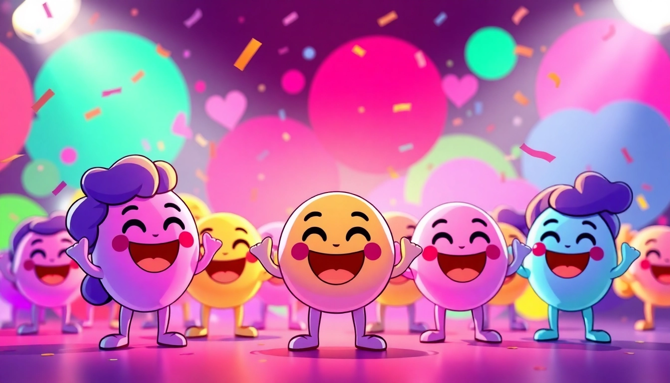 Engaging TikTok emojis in a colorful illustrated scene highlighting their lively use.