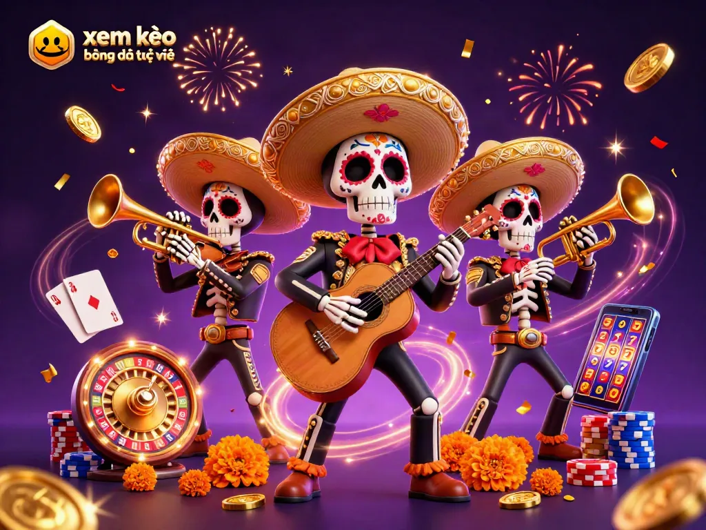 Xem kèo bóng đá trực tuyến với hình ảnh nghệ thuật nổi bật của băng nhạc mariachi trong một khung cảnh lễ hội