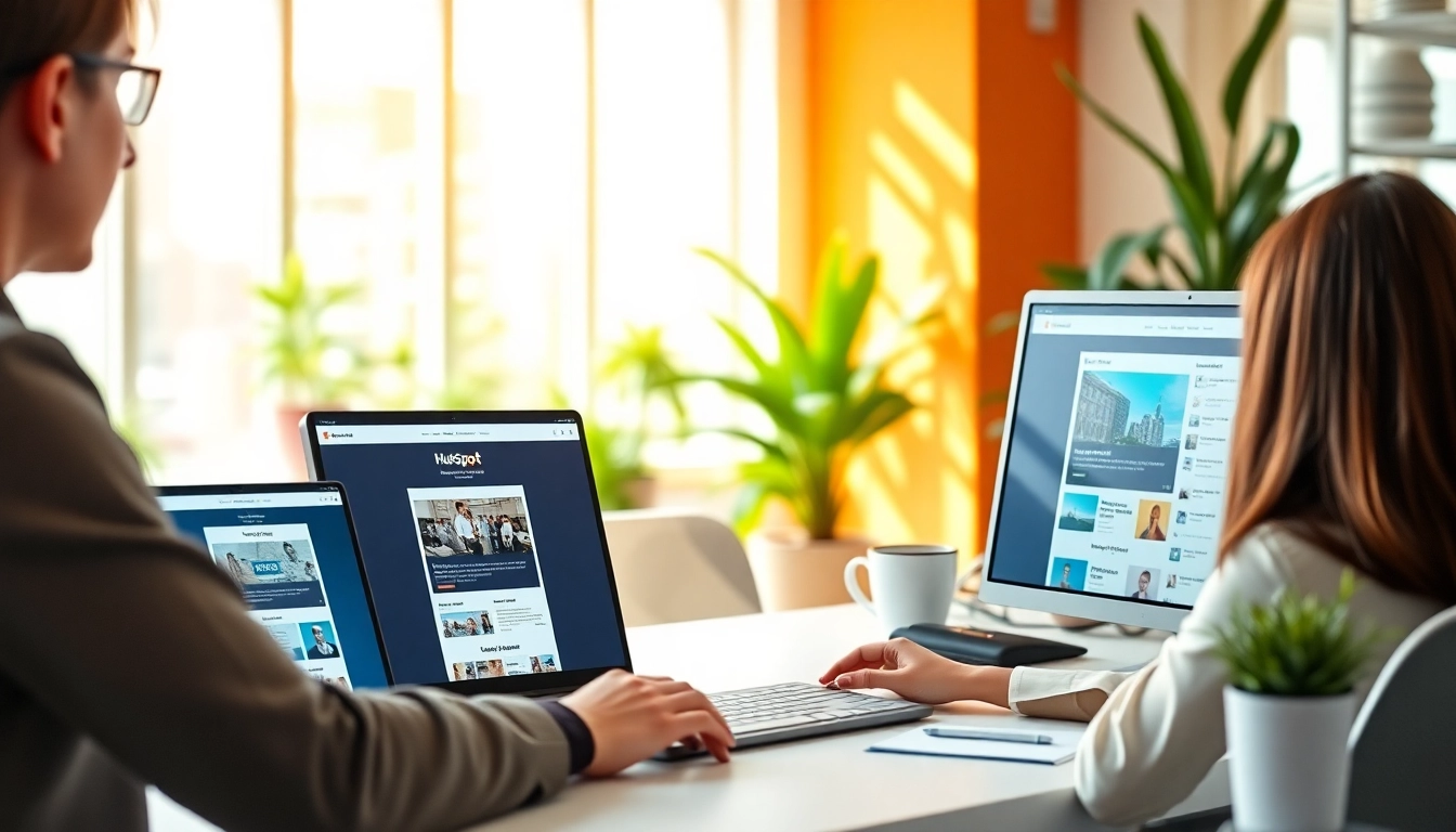 Design a hubspot marketing email campaign showcased in a bright office setting.