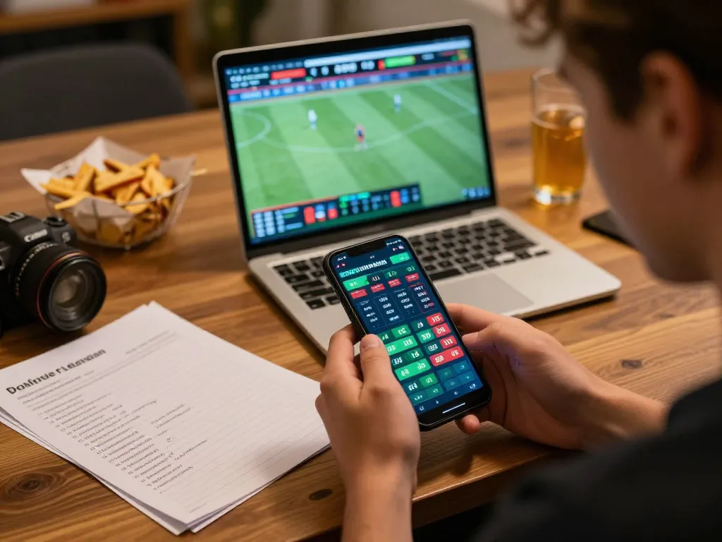 Engaging online sports betting scene with F168 interface showing real-time odds and strategy notes.
