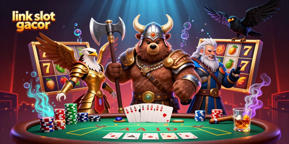 Experience thrilling gaming at link slot gacor with epic Viking and eagle characters amid stacked poker chips.