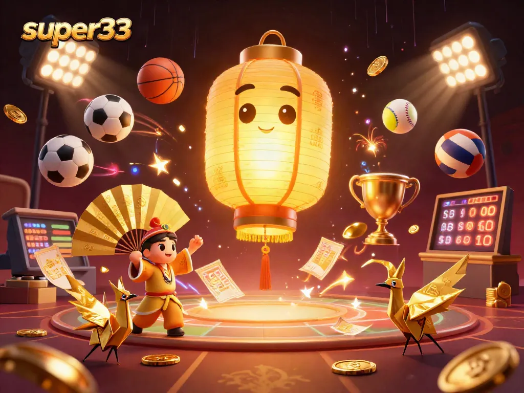 Engage in super33 casino excitement with a vibrant 3D scene featuring sports betting elements.