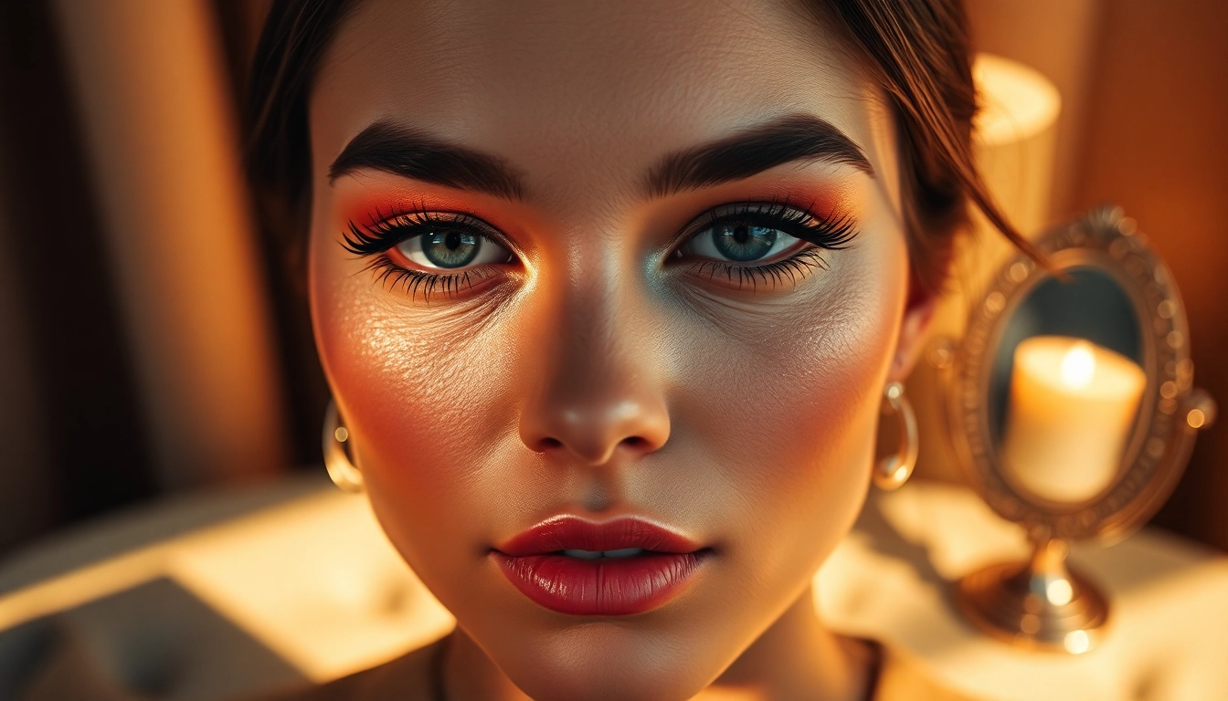 Model showcasing stunning champagne eyeshadow enhancement in a glamorous setting.