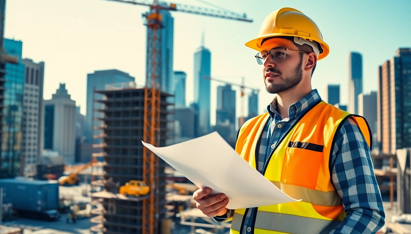 Manhattan Construction Manager supervising a busy site with cranes in the background.
