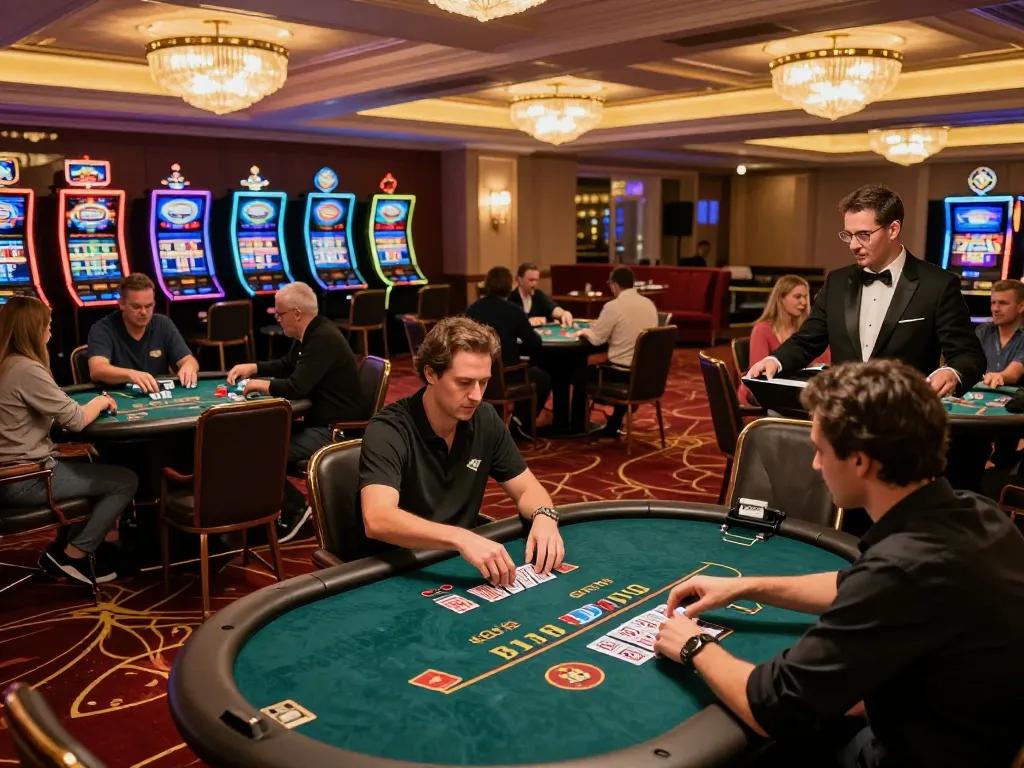 MAY88 players engaging in exciting poker gameplay at a luxurious casino.