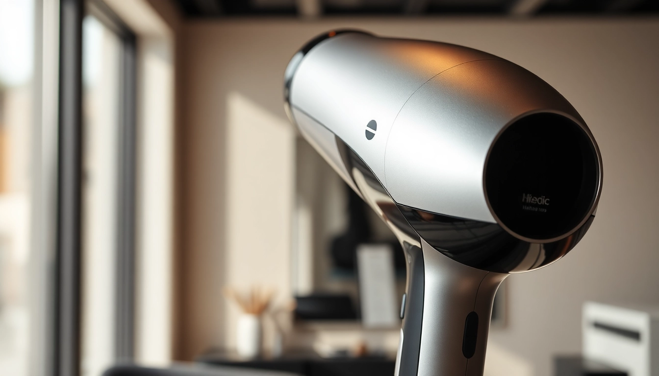 Ionic hair dryer showcased elegantly in a salon setting with modern design.