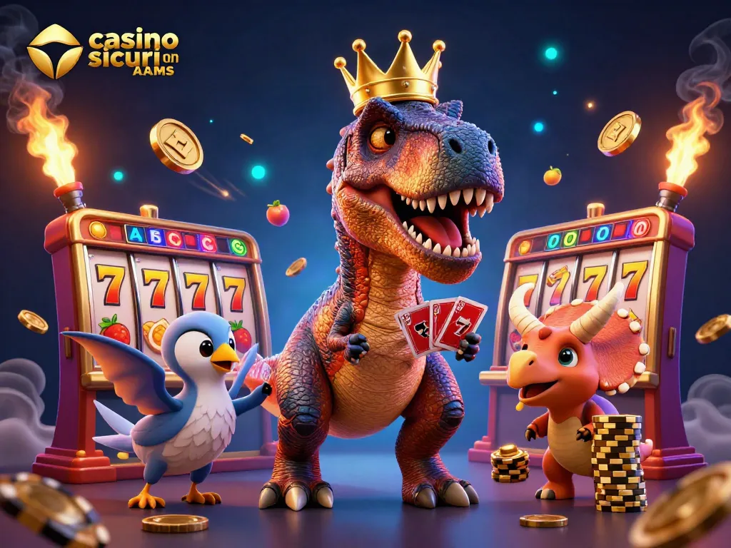 Vivi l'emozione con casino sicuri non AAMS in questa illustrazione 3D colorata e divertente.