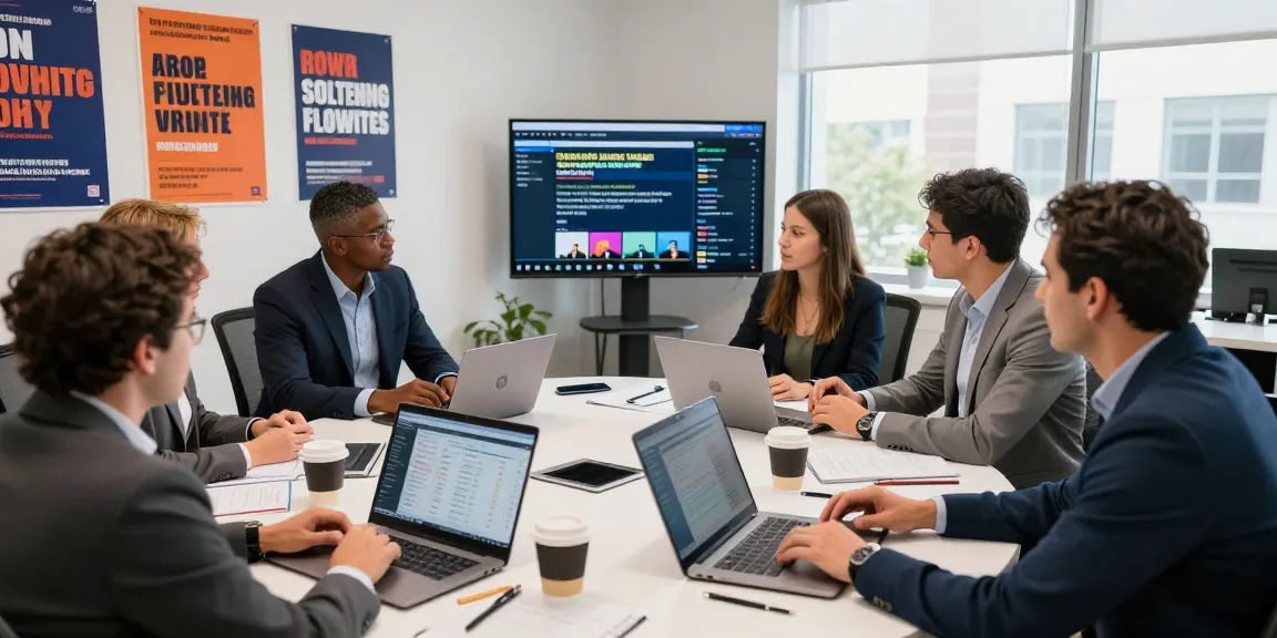 Political social media advertising strategy session with a diverse team in modern office.