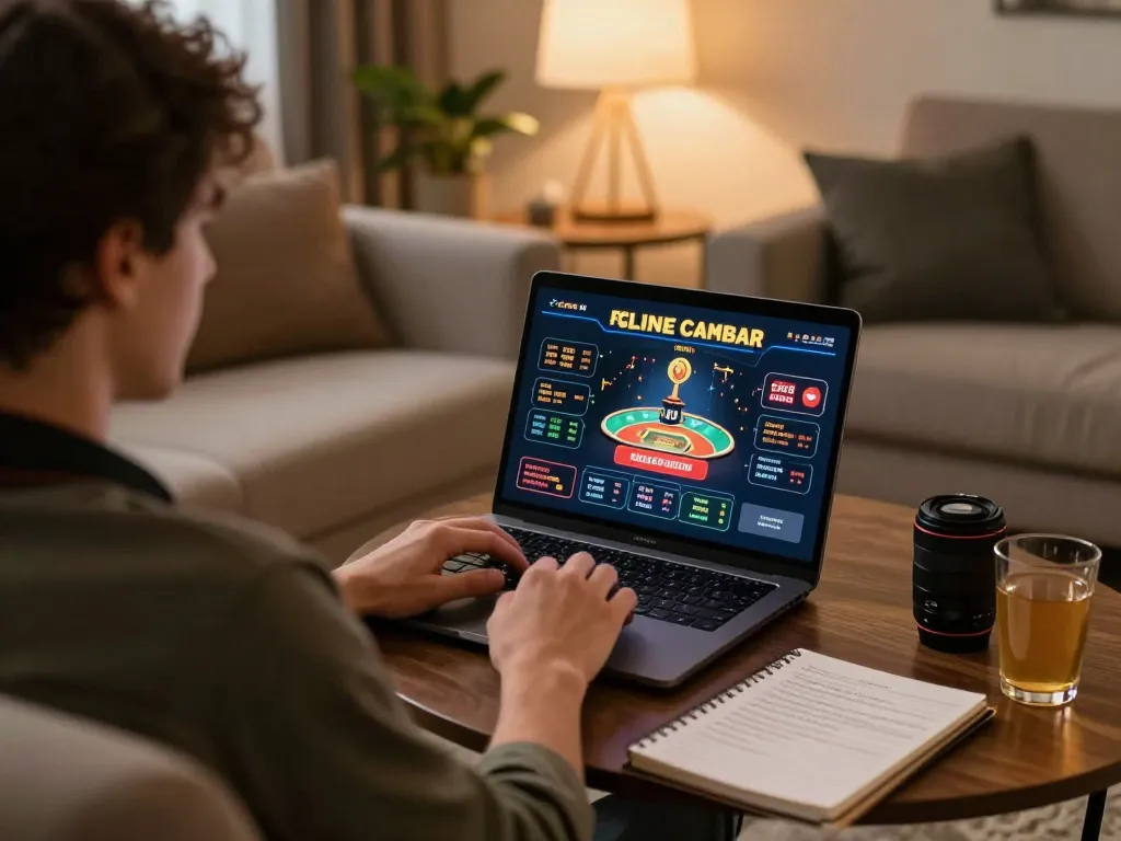 Engaging in online casino gameplay on tg8 with strategies noted nearby, creating a responsible gambling atmosphere.