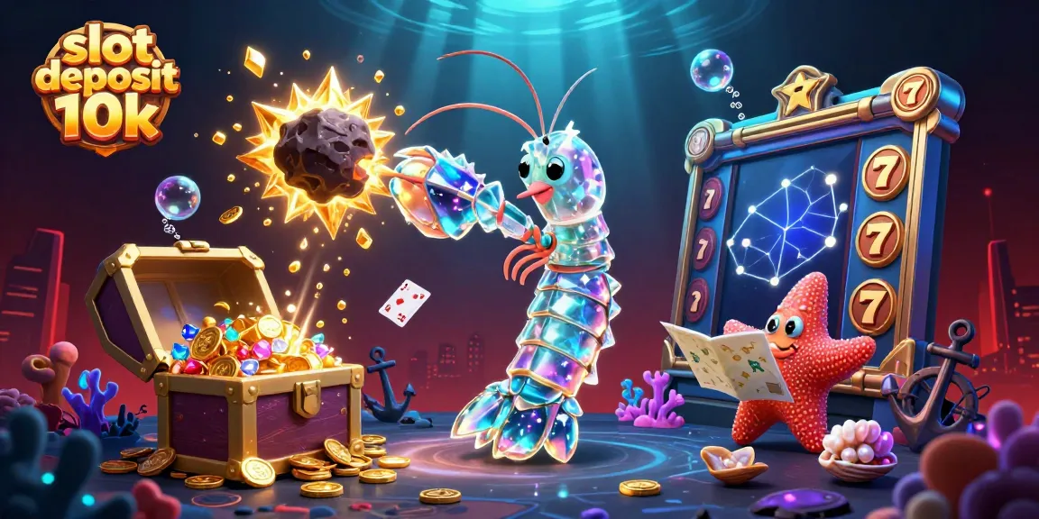 Experience thrilling wins with slot deposit 10k in a vibrant casino-themed underwater scene.