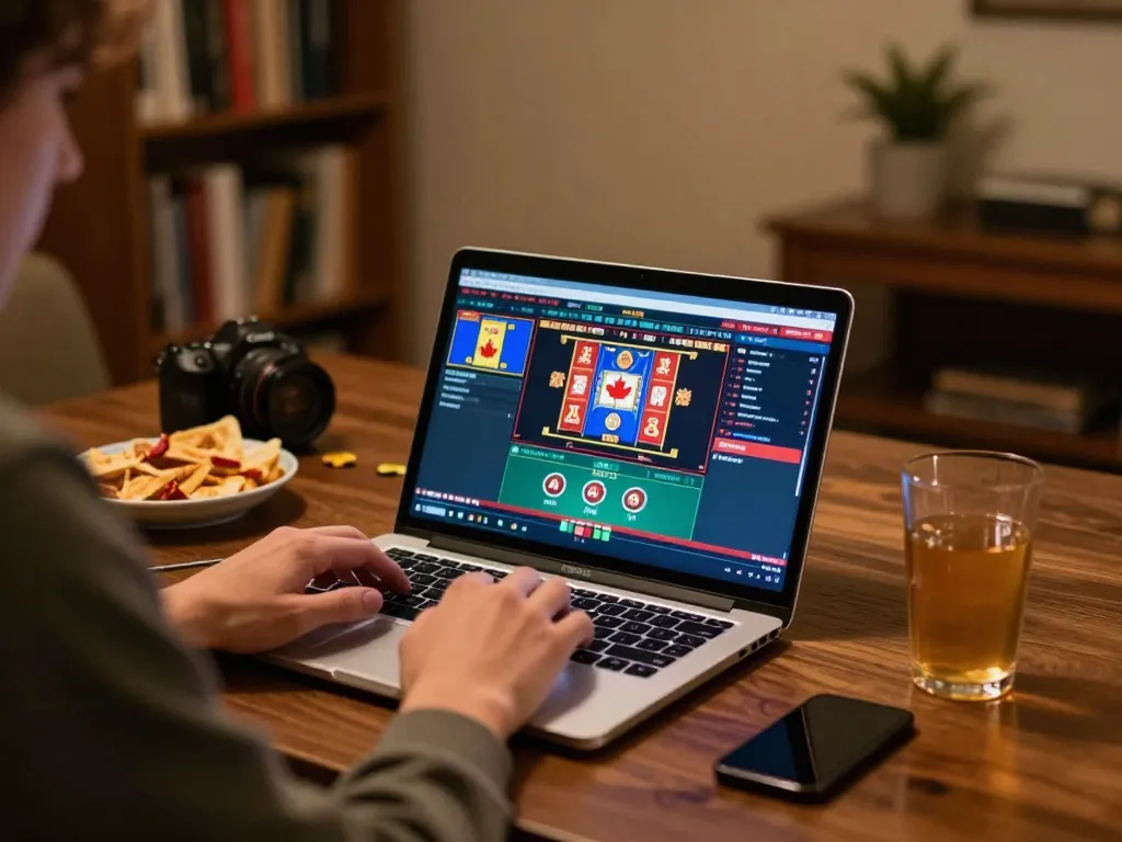 Engaging gameplay in online casinos in Canada reddit with a player focused on laptop poker.