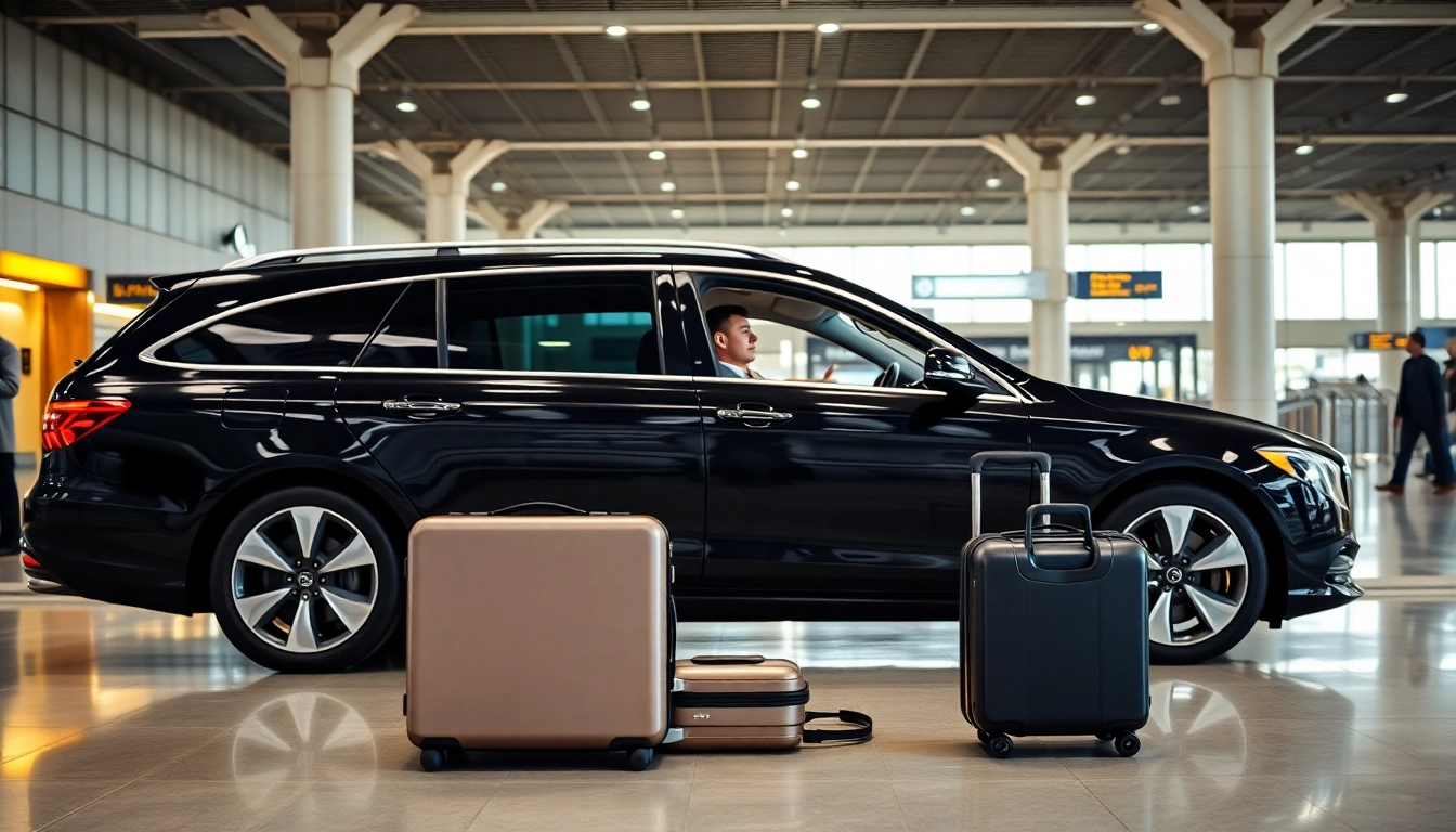 Book Private Airport Transfers with a professional chauffeur in a sleek sedan at the airport.