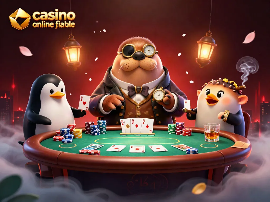 Disfruta de un emocionante juego de cartas en un casino online fiable con un morsa y un pez globo.