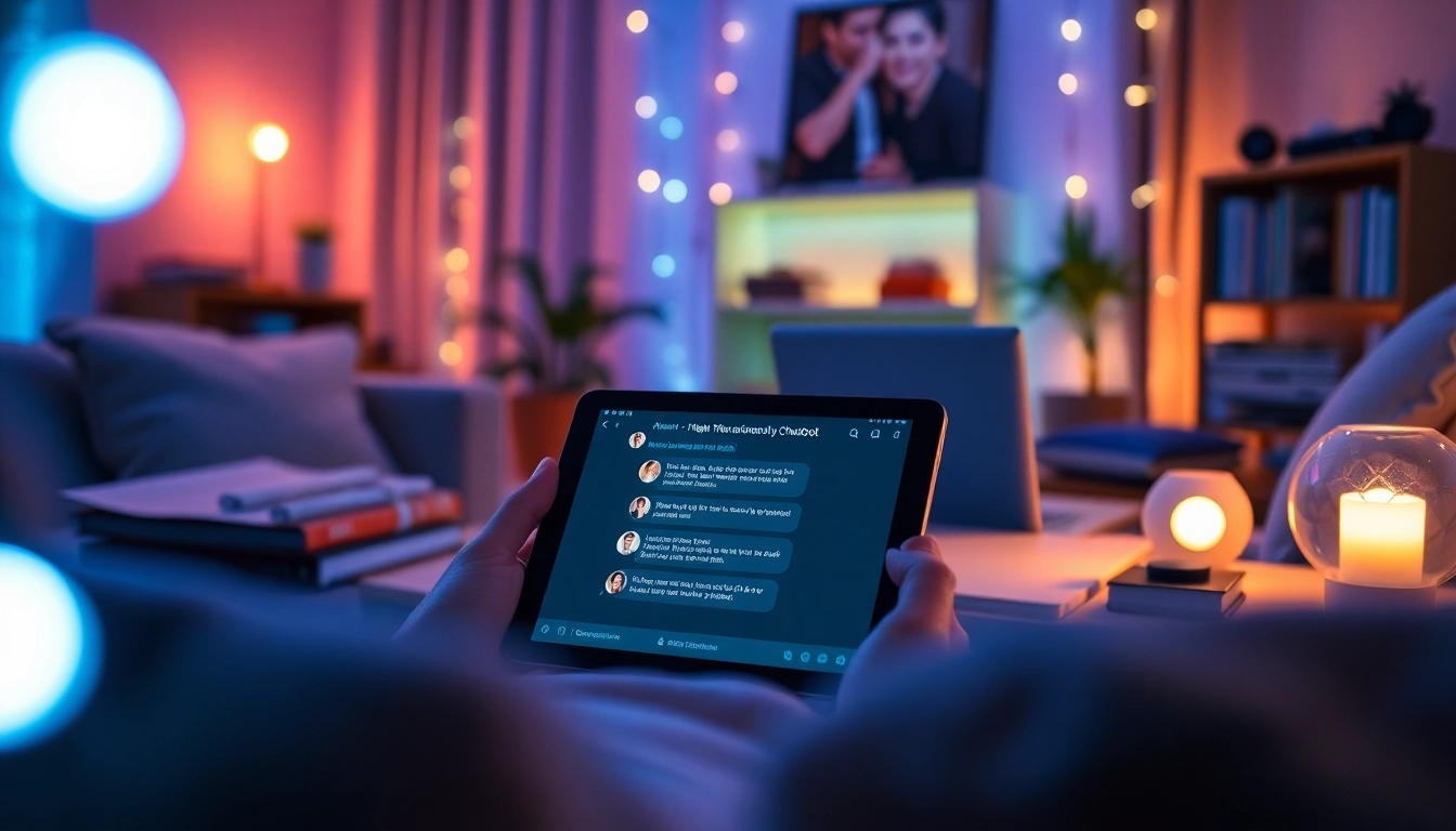 Engaging nsfw ai chatbot interface on a digital tablet in a cozy setting.