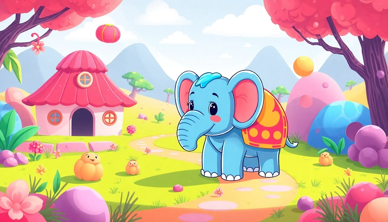 Enjoy engaging gameplay in Yono games with a cute elephant character in a vibrant setting.