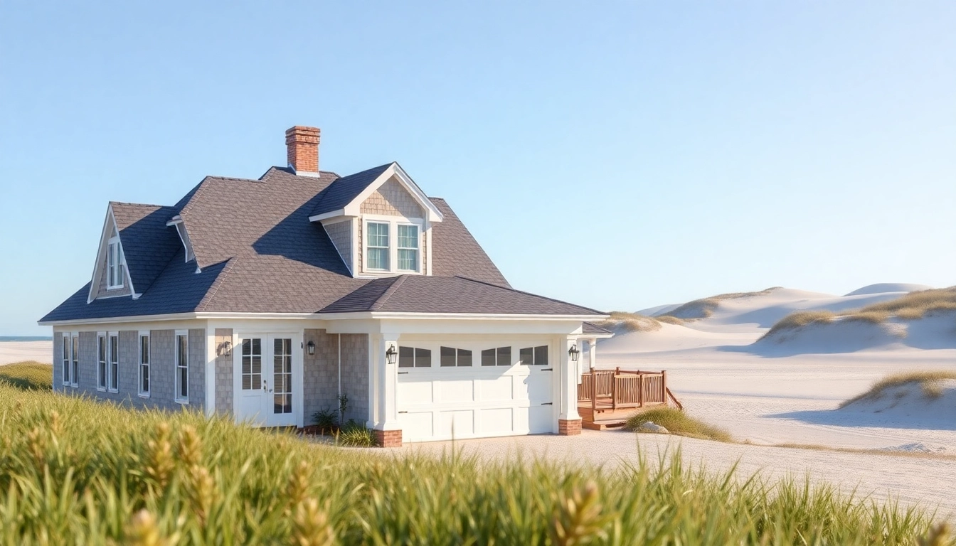 Enhance your view of a Cape Cod home with attached garage against a serene coastal backdrop.