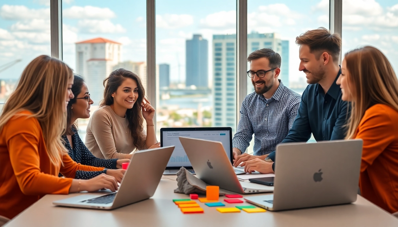 Boosting Clearwater FL SEO with a collaborative marketing team in an engaging workspace.